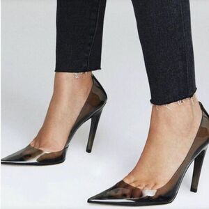 Good American Cinder-f*cking-Rella Clear Pumps heel-‎ Light Smoke, Size 11.5